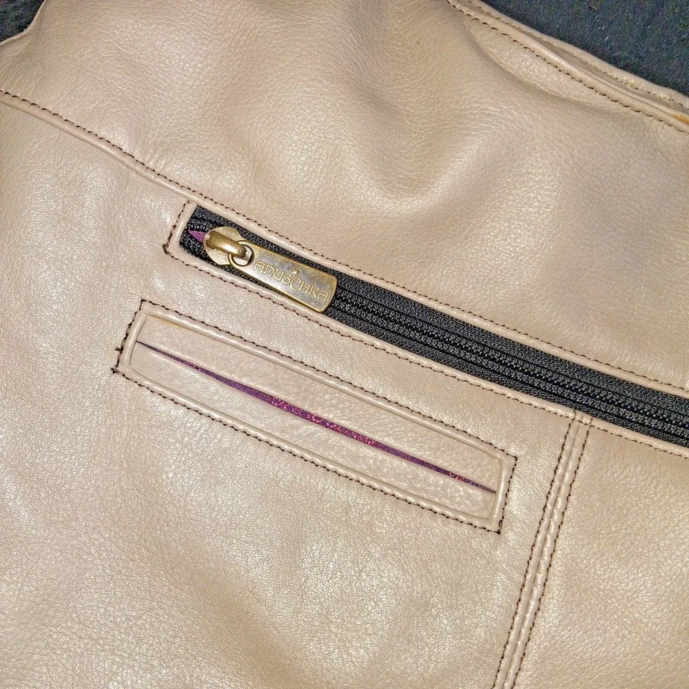 Anuschka Hand Painted Multi Pocket Hobo Leather Bag Floral Motif